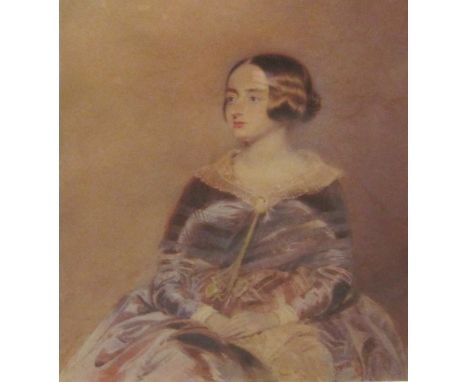 JOHN BOSTOCK. Portrait of a Lady, seated three-quarter length, wearing a dark lilac dress, signed and dated 1844, watercolour