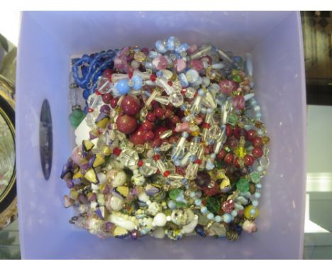 A string of pink and gold Murano glass beads, faceted glass, diamante and faux jade 20's string, ceramic 30's abstract style 