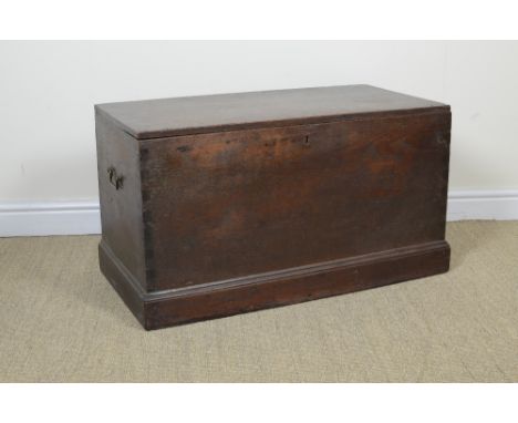 A 19th Century teak Trunk with hinged top and carrying handles, 3ft W