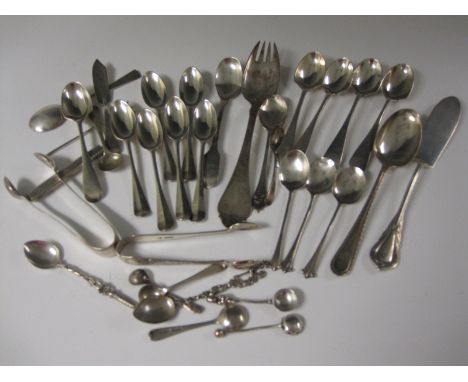 Five Victorian silver Egg Spoons, London 1897, six Coffee Spoons, London 1892, Danish Server with pronged bowl, Pencil Holder