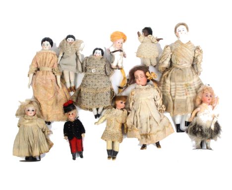 Eleven Victorian and later small format dolls all with ceramic heads, largest 19cm  (11)