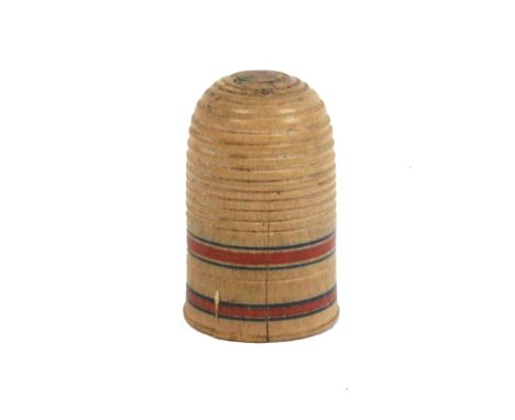 A painted Tunbridge ware whitewood thimble, splits