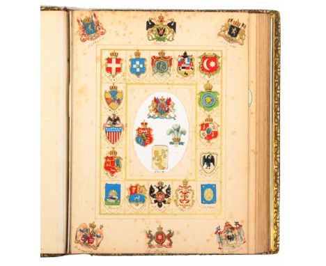 Album Heraldique - presentation coloured ink inscription 'To Miss Ashworth with Jane Aspinall's 'Kind regards' March 17th 186