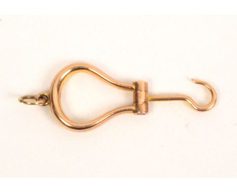 A 9ct gold folding miniature button hook, 2.7cm closed