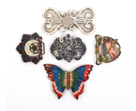 Various buckles comprising a Russian niello example with dagger catch, converted to a brooch, 6.2cm, a two part scroll design
