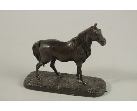 PIERRE JULES MENE (1810 - 1871). A MINIATURE BRONZE STALLION. Signed,  11cm high.