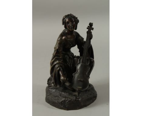 THEODORE GECHTER (1796 - 1844) FRENCH. A GOOD BRONZE OF A YOUNG LADY PLAYING A CELLO. Signed T. GECHTER. 22cms high.