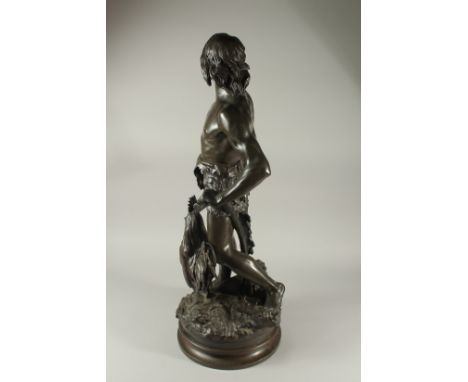 EMILE LAPORTE (1858 - 1907) FRANCE. "FRENCH LIBERTY" A young man standing holding an axe, a cockerel at his feet. Signed. 32c