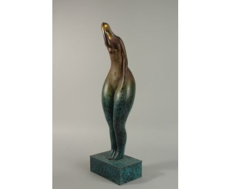 A GOOD ABSTRACT BRONZE STANDING FIGURE on a rectangular base. 60cm high.