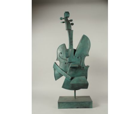 A LARGE ABSTRACT BRONZE VIOLIN. 94cms high.