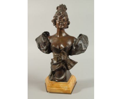 CHARLES MASSE. A GOOD BRONZE BUST OF A LADY on a marble base. Signed. 43cm high.