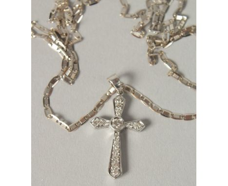 AN 18CT WHITE GOLD CHAIN WITH DIAMOND SET CROSS,boxed. RBC R/C diamonds .21ct.