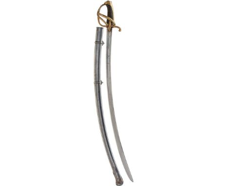 AN EARLY 19TH CENTURY FRENCH OR GERMAN LIGHT CAVALRY OFFICER'S SWORD, 82.5cm curved blade sparsley decorated with foliage, fl