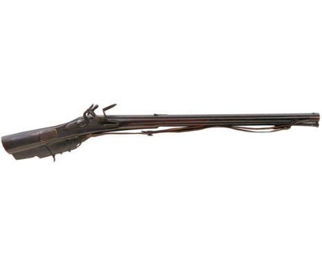 AN 18TH CENTURY 22-BORE GERMAN FLINTLOCK RIFLE, 28.5inch sighted octagonal barrel, plain bevelled lock, set trigger, full sto