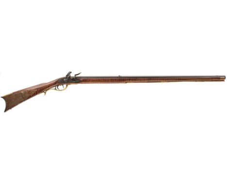 A 120-BORE FLINTLOCK AMERICAN PLAINS RIFLE, 34inch sighted octagonal barrel, fixed rear sight and white metal blade foresight