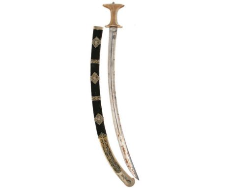 AN ETHIOPIAN IMPERIAL GUARD PRESENTATION SWORD, 76.5cm sharply curved sword by Wilkinson, maker to GEORGE V, etched with scro