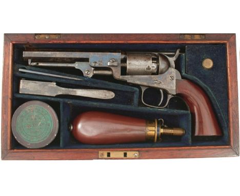 A CASED .31 CALIBRE FIVE-SHOT PERCUSSION LONDON COLT MODEL 1849 POCKET REVOLVER, 5inch sighted octagonal barrel stamped with 