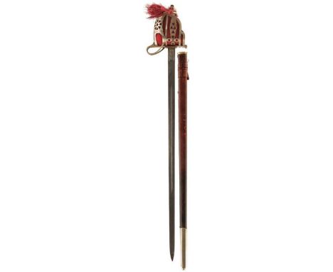 A ROYAL SCOTS FUSILIERS OFFICER'S BASKET HILTED BROADSWORD, 82cm fullered blade by Wilkinson, serial no. 58769 for 1921, etch