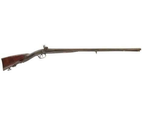 A CONTINENTAL 18-BORE DOUBLE BARRELLED PERCUSSION SPORTING GUN, 32inch sighted barrels chiselled at the breeches, border and 