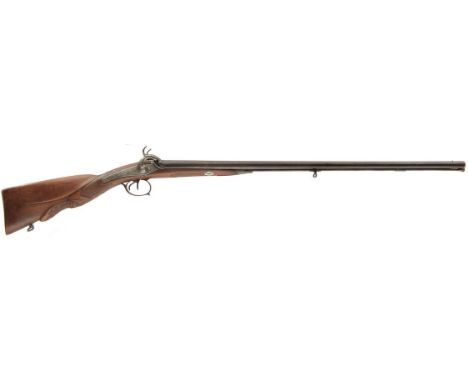 A CONTINENTAL 16-BORE DOUBLE BARRELLED PERCUSSION SPORTING GUN, 32.5inch sighted barrels, birder and scroll engraved back act
