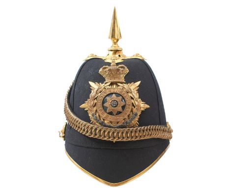 A COMPOSITE OFFICER'S BLUECLOTH HELMET TO THE EAST YORKSHIRE REGIMENT, the blue cloth covered body with gilt mounts, to inclu