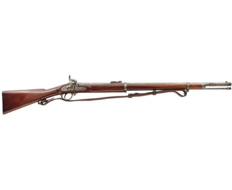A .577 CALIBRE ENFIELD PERCUSSION VOLUNTEER PATTERN 1856 SHORT RIFLE, 33inch sighted barrel with three groove rifling, ramp a
