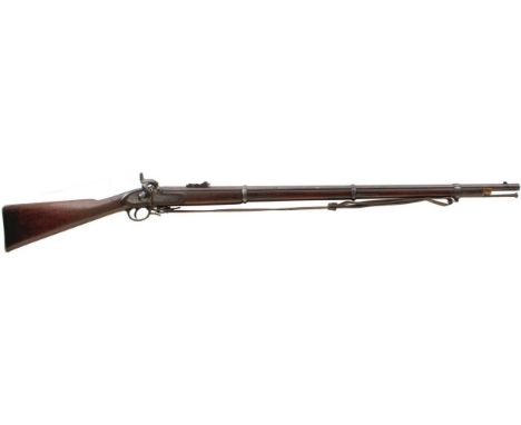A .577 CALIBRE ENFIELD PERCUSSION PATTERN 1853 SECOND MODEL THREE-BAND RIFLE, 39inch sighted barrel with three groove rifling
