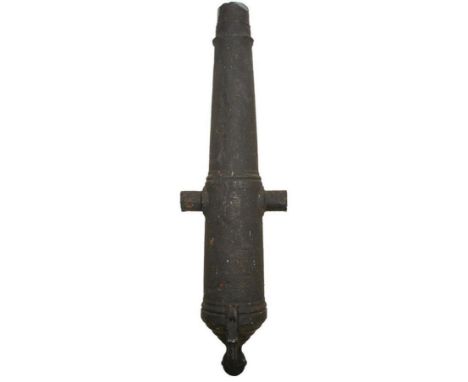 A 19TH CENTURY CAST IRON SIX POUNDER CARRONADE, 43.25inch four stage tapering barrel, plain trunnions, spherical cascabel.