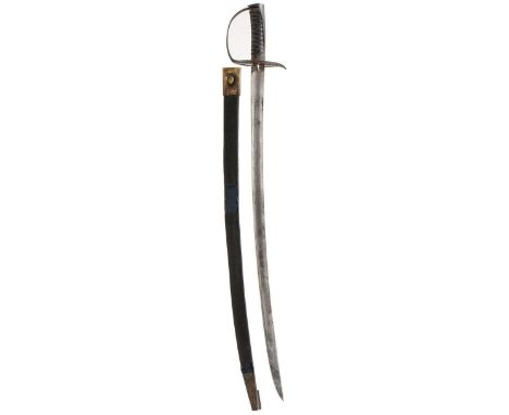 OF TRAFALGAR INTEREST - A LATE 18TH CENTURY FRENCH NAVAL OFFICER'S SWORD, 77cm curved blade sharpened for use, slotted steel 