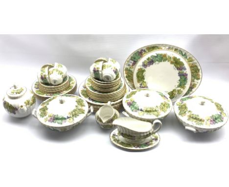 Royal Worcester 'Vine Harvest' pattern table service comprising eight dinner plates, eight dessert plates, six soup bowls, th