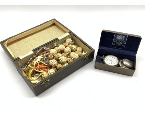 Quantity of costume jewellery, silver fob watch, engraved silver sovereign case, filigree brooches etc - Condition Report 