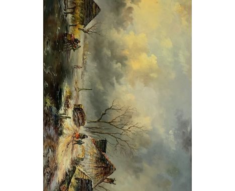 K Shultz Continental winter landscape, oil on panel, signed, 29cm x 39cm - Condition Report 