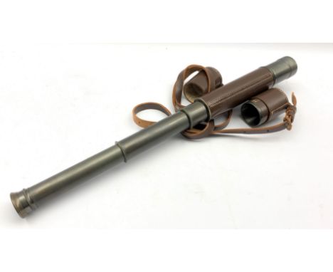 Leather cased five draw telescope by Broadhurst Clarkson &amp; Co, London 83cm extended length - Condition Report 