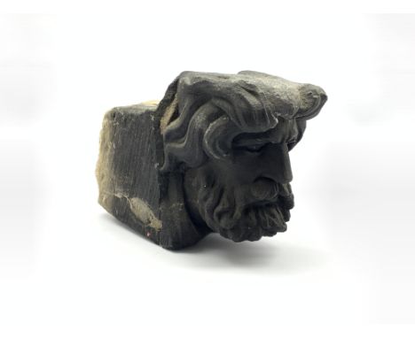 Architectural composite stone head of a bearded man with wavy hair,  L24cm  - Condition Report 