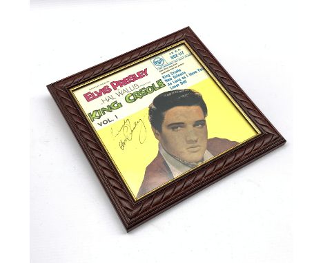 Elvis Presley signed  King Creole EP; framed and glazed, with letter of authenticity, signed Jim Hannaford 17cm x 17cm  - Con