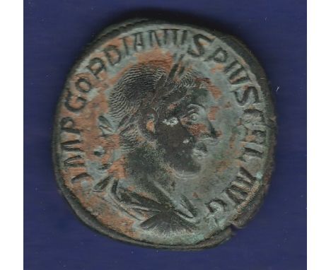 Roman - Gordian III AD 238-244  Bronze Sestertius.  Rev: FELICIT TEMPOR S.C..  Felicitas stg left holding long caduseus and c