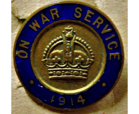 On War Service 1914 War Badge, made by D.C. Collins London (Brass and enamel)