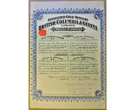 Associated Gold Mines of British Columbia & Guiana - 1913   œ20 share warrant.