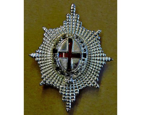 Coldstream Guards Officers cap badge (White metal with enamel), a modern example.