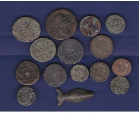Roman - Bronze Coins  (14)  A small group of Roman bronze coins including an as of Domitian, a small bronze of Constantine I.