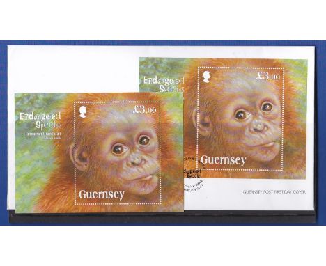 Guernsey - 2014 (12 Feb)  Endangered Species min sheet First Day Cover with special handstamp and mint min sheet.