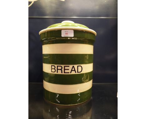 A T.G. Green style green and white banded ceramic bread bin
