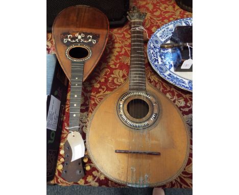 A mother of pearl and tortoise shell inlaid loot and mandolin for restoration      No makers marks or labels