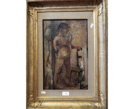 An early 20thC oil on panel full length portrait of an Eastern figure, unsinged set into ornate gilt frame 