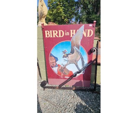 BIRD IN HAND - HAND PAINTED PUB SIGN AND BRACKET APPROX - 90CM X 122CM 