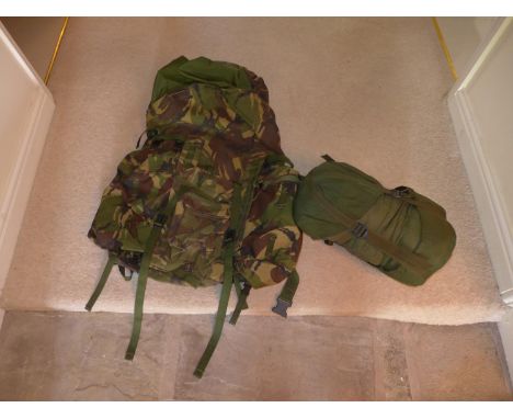 A BRITISH ARMY BERGEN BACKPACK AND A COMPRESSION BAG (2) 