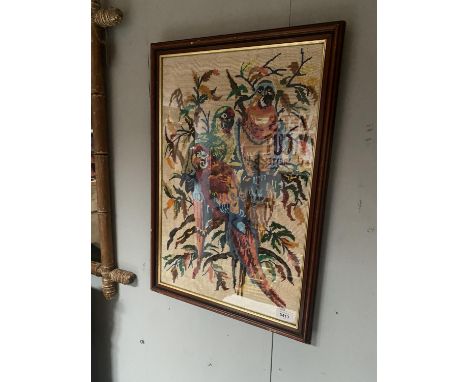 FAUX BAMBOO MIRROR + PARROT TAPESTRY 