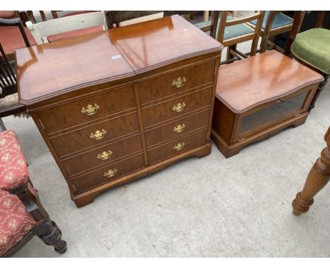 A BERESFORD DOUBLE MIDI YEW WOOD HI-FI CABINET (ORIGINAL RECEIPT £716) AND SIMILAR TV STAND 