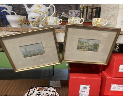 TWO FRAMED PRINTS - OPENING OF NEW HOUSES OF PARLIAMENT CIRCA 1840, FIRST COLOUR PRINT AND NEW HOUSES OF PARLIAMENT CIRCA 184