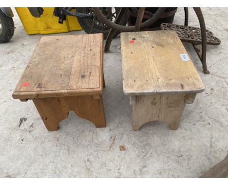 TWO SMALL VINTAGE WOODEN STOOLS 